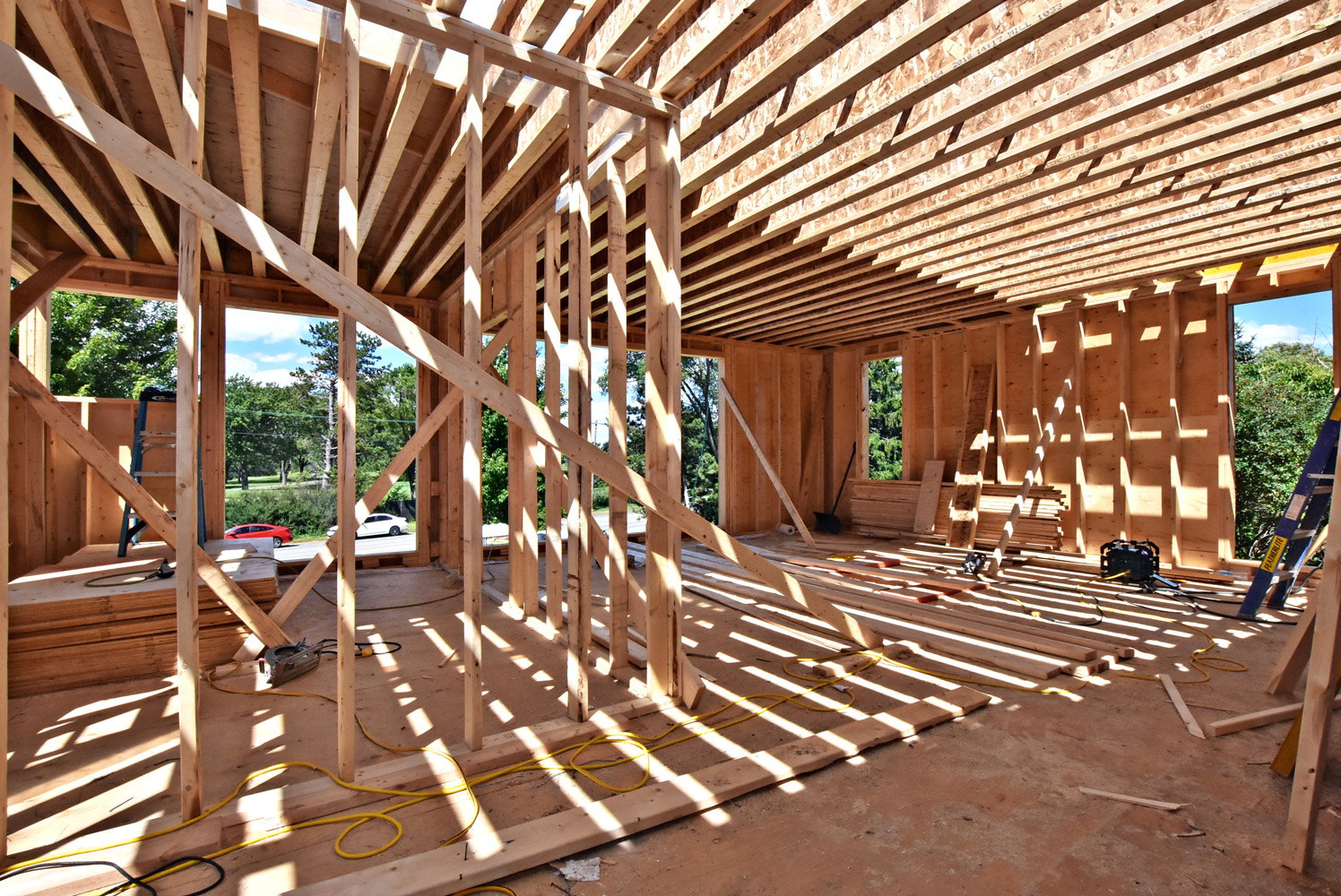 Interior of a framed house